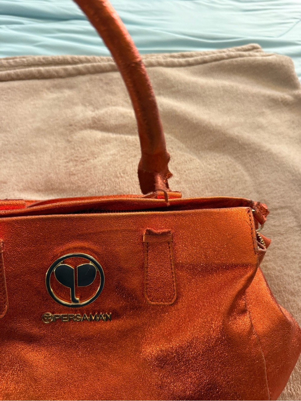 Persaman New York Metallic Orange Satchel with Top Handles - Picture 4 of 9